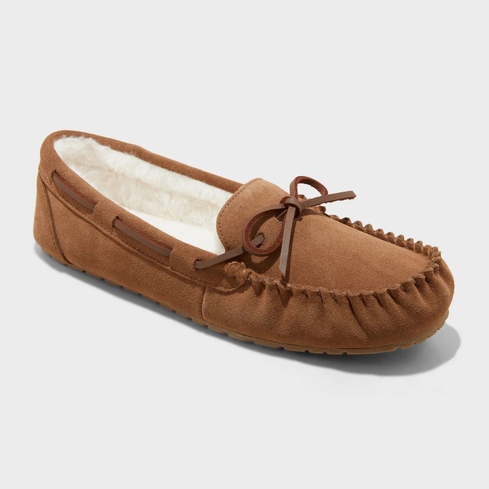 Auden Bria Moccasin Slippers NWOT Women's 8 Chestnut Bow Detail Cushioned